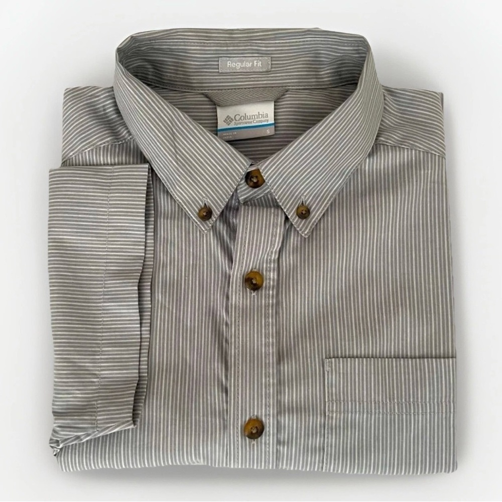 $15 SALE Columbia Mens Gray Cotton Regular Fit Utility Short Sleeve Shirt‎ Sz S